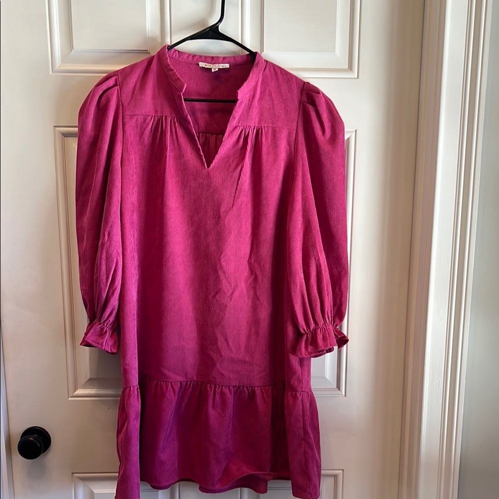 Joy Joy Pink Sundress with Bishop Sleeves and V-Neck